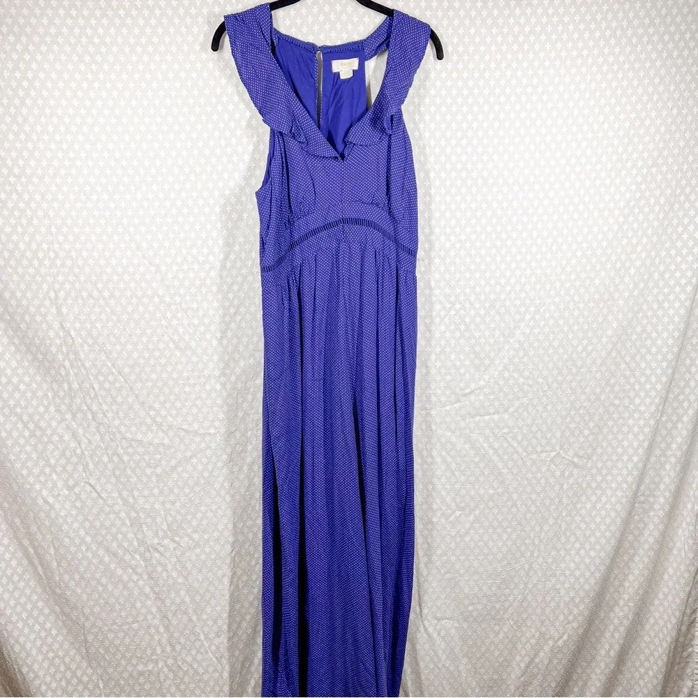 Anthropologie Maeve Blue Polka Dot Eyelet Jumpsuit - Picture 2 of 8